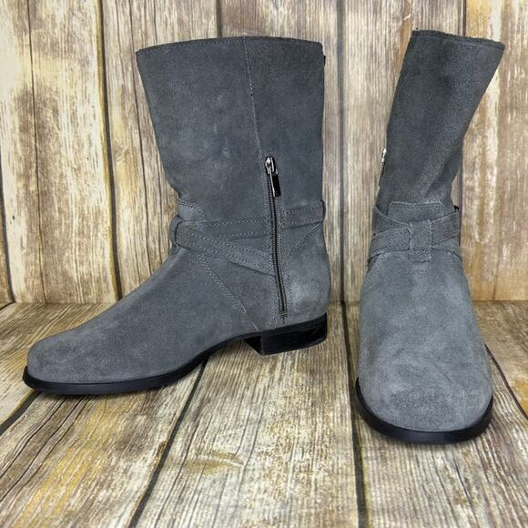 Koolaburra by UGG Elista Grey Suede Mid-Calf Biker Boot Womens SZ 6.5 - Picture 1 of 8